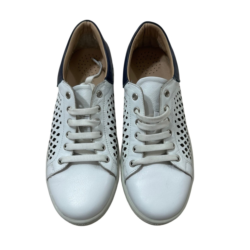 Gelato Tabbs White Navy Perforated Leather Lace Up Sneakers Shoes Size 37 EU